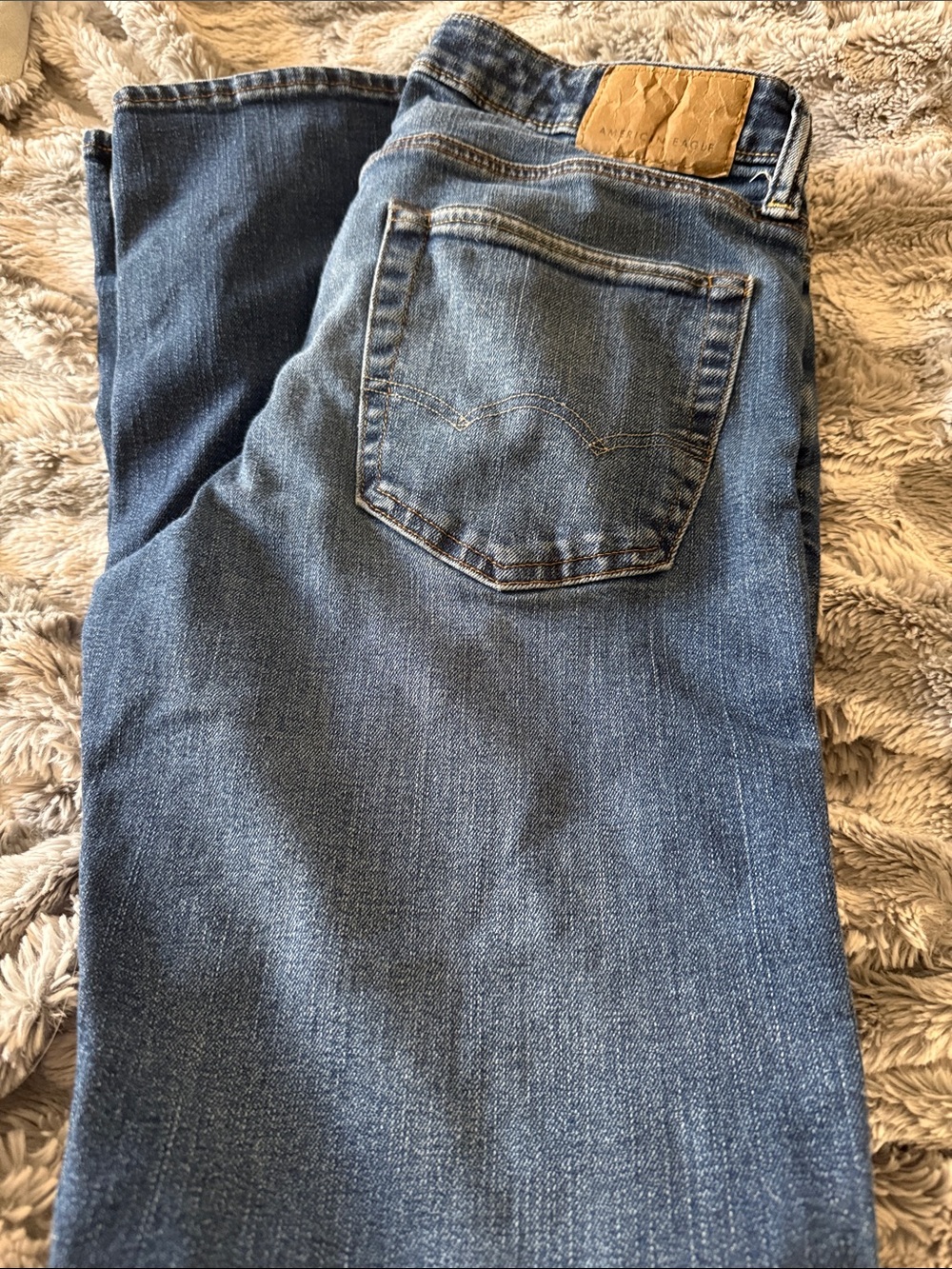 American Eagle Outfitters Indigo Blue Denim Jeans with Brown Leather Patch